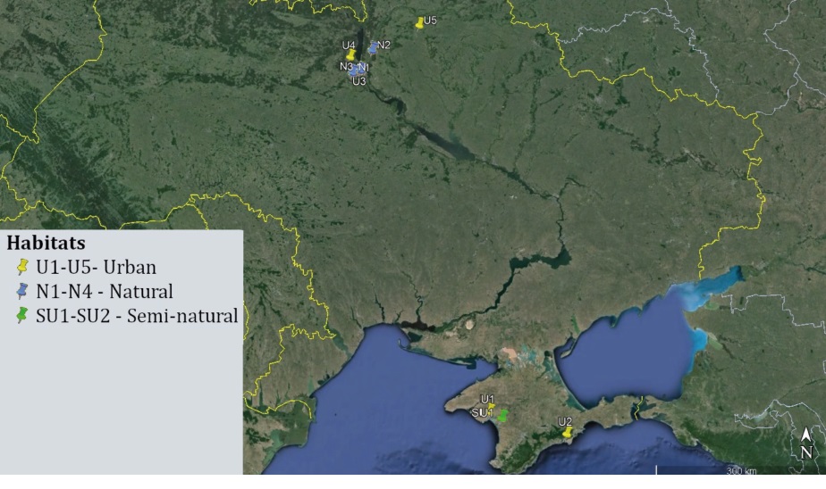 Sampling locations of this study in Ukraine.